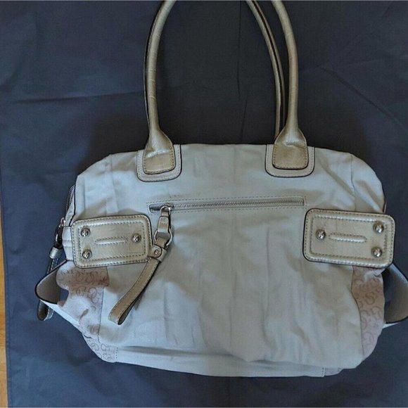 Y2K GUESS Monogram Tote Slouchy Shoulder Bag Metallic Accents - Picture 2 of 10